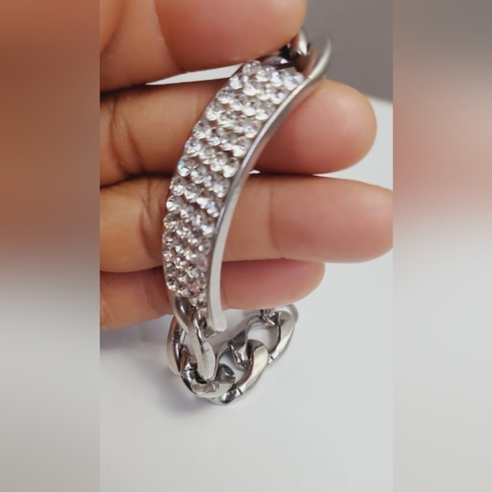 Women BangleBracelet HipHop Fashion Jewelry Metal Plate Rhinestones Chain Link🌴